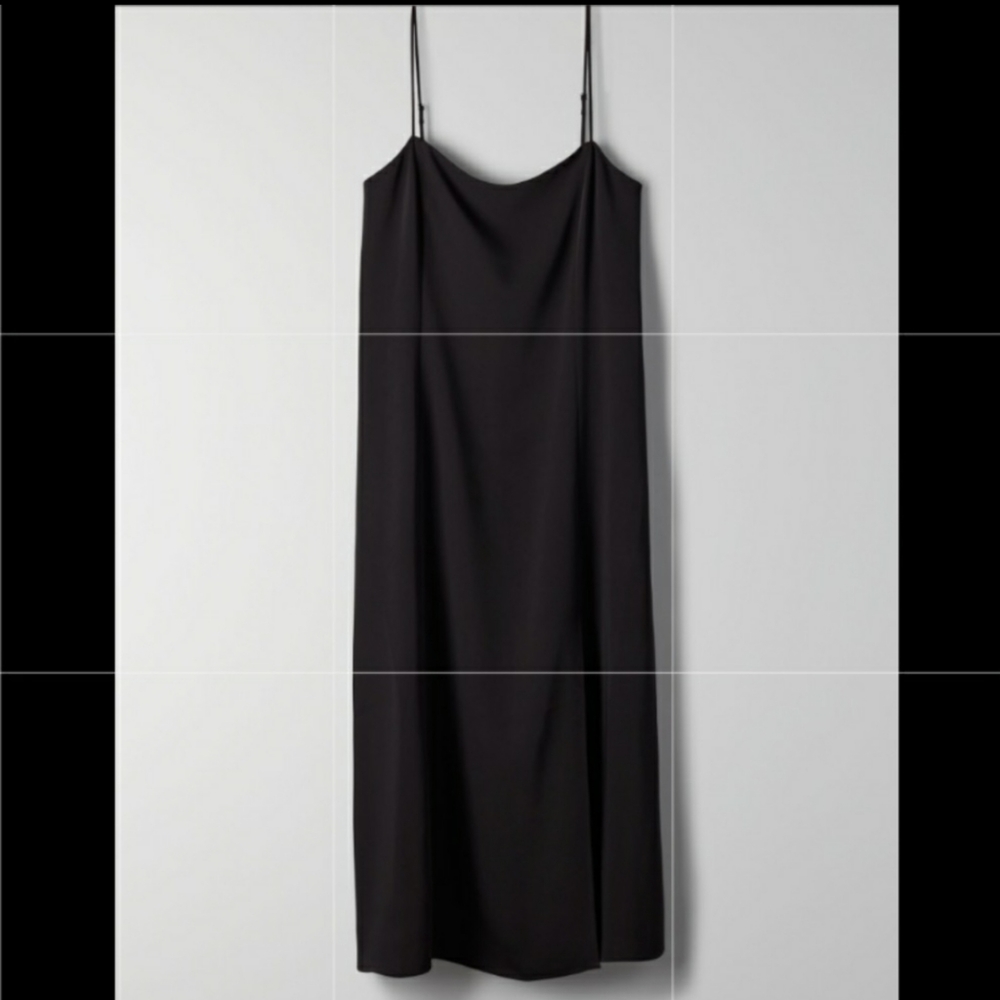 Aritzia Babaton Black Slit Slip Dress Midi